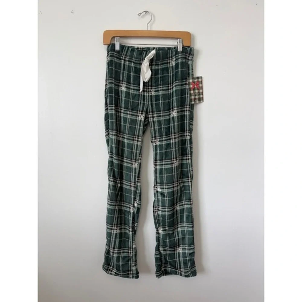 Women's Blink Green Plaid Flannel Pajamas with Bows – Size Medium‎ – NWT